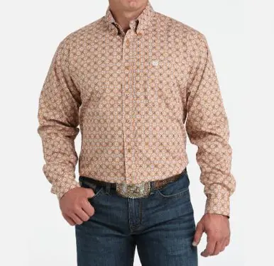 Cinch® Men's L/S Light Brown/Purple Geo Print Button Shirt - Mens