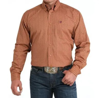 Cinch® Men's L/S Burnt Orange Striped/Print Button Shirt - Mens