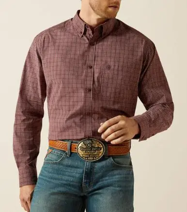 Ariat® Men's L/S Travis Burgundy Plaid Pro Series Classic Fit Button Shirt - Mens