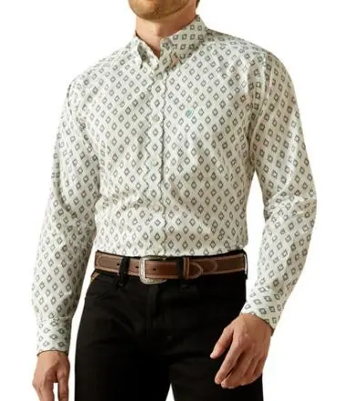 Ariat® Men's L/S Bass Cream/Diamond Print Fitted Button Shirt - Mens