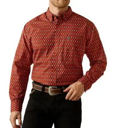 Ariat® Men's L/S Thadd Red Geo/Diamond Print Fitted Button Shirt - Mens