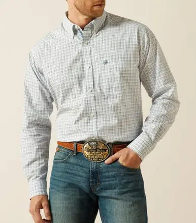 Ariat® Men's L/S Tristan White/Multi Check Pro Series Button Shirt - Mens
