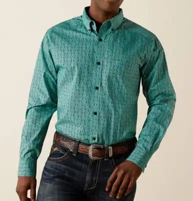 Ariat® Men's L/S Berger Aqua Print Fitted Button Shirt - Mens