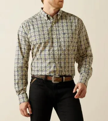 Ariat® Men's L/S WF Damon Cream/Multi Print Classic Fit Button Shirt - Mens