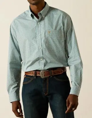 Ariat® Men's L/S Banner Aqua Print Classic Fit Button Shirt - Mens