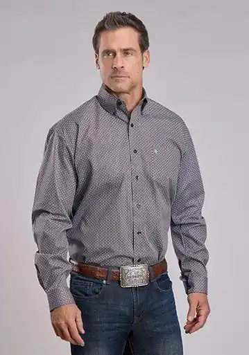 Stetson® Men's L/S Brown Diamond Print Button Shirt - Mens