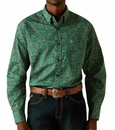 Ariat® Men's L/S Becker Teal Floral/Paisley Button Shirt - Mens