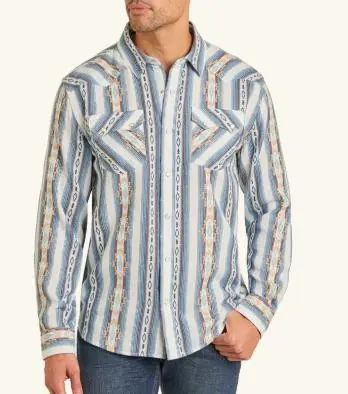 Panhandle Slim® Men's L/S Modern Vintage Blue Aztec Snap Shirt - Mens