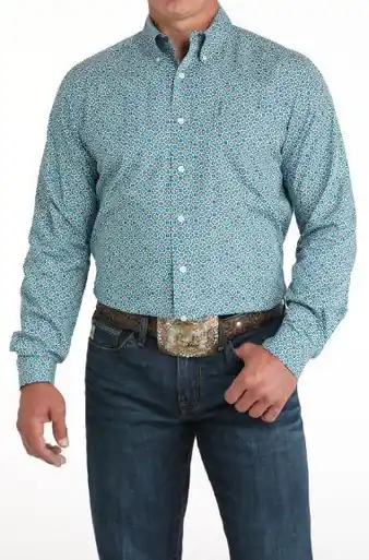 Cinch® Men's L/S Blue/Gray Modern Print Button Shirt - Mens