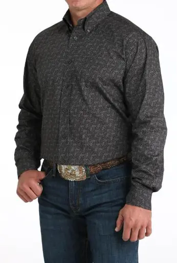Cinch® Men's L/S Charcoal Paisley Print Button Shirt - Mens
