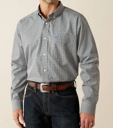 Ariat® Men's L/S Light Grey Box-Checked WF Clayton Classic Fit Button Shirt