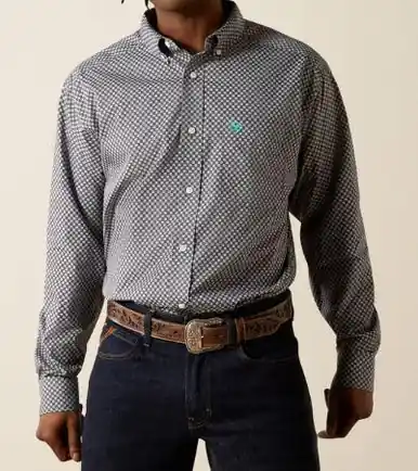 Ariat® Men's L/S Dark Grey Print WF Caleb Classic Fit Button Shirt - Mens