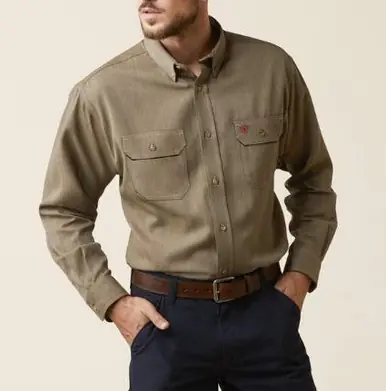 Ariat® Men's L/S Khaki Heather FR Air Inherent Button Work Shirt - Mens