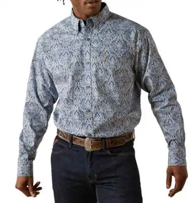 Ariat® Men's L/S Blue Print Stoney Classic Fit Button Shirt - Mens