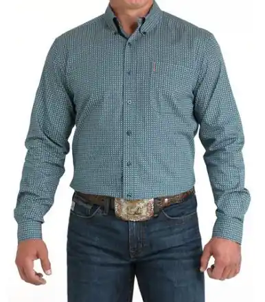 Cinch® Men's L/S Teal Geo Print Modern Fit Button Shirt - Mens