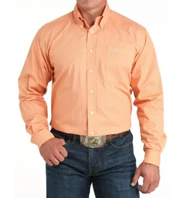 Cinch® Men's L/S Orange/White Geo Print Button Shirt - Mens