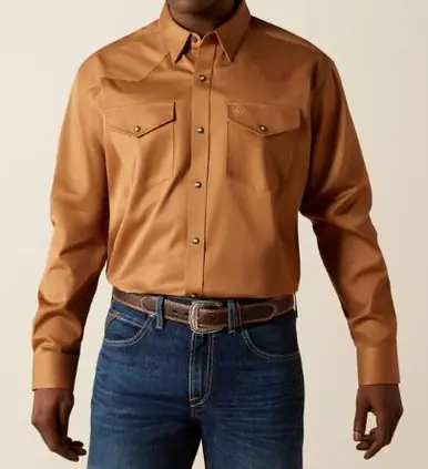 Ariat® Men's L/S Solid Tan Twill Classic Fit Snap Shirt - Mens