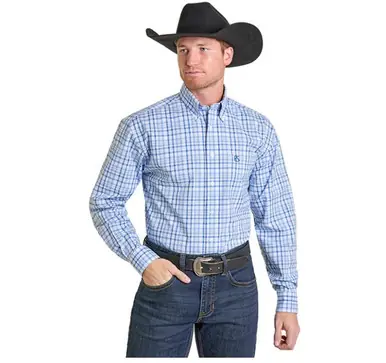 Panhandle Slim® Men's L/S Classic Blue Plaid Buttton Shirt - Mens