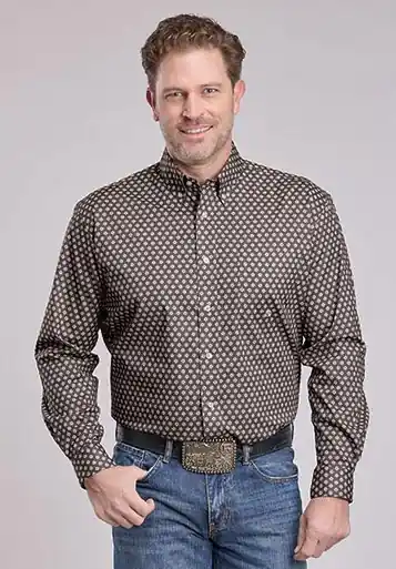 Roper® Men's L/S Grey Medallion Print Button Shirt - Mens