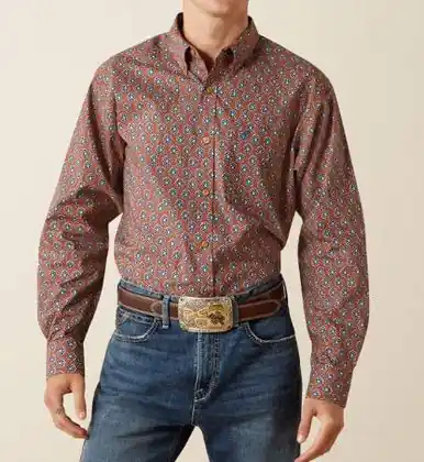 Ariat® Men's L/S Shaw Brown Medallion Print Classic Fit Button Shirt - Mens