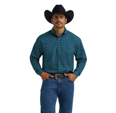 Wrangler® Men's L/S Blue Diamond Print Button Shirt - Mens