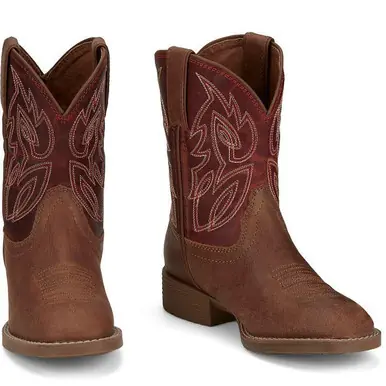 Justin® Youth Brown/Red Canter Jr. Square Toe Boots - Footwear