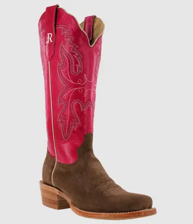 R. Watson® Ladies' Cider Brown Roughout/Fuchsia Cutter Toe Boots - Footwear