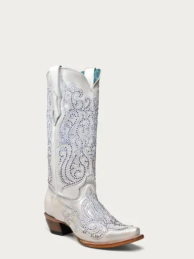 Corral® Ladies' White Embroidered/Crystal Snip Toe Boots - Brands