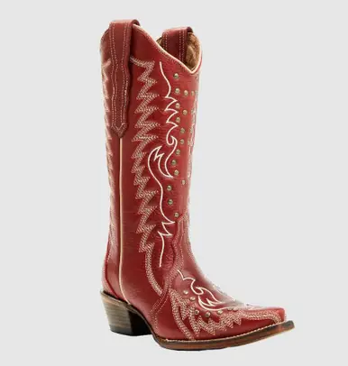 Circle G by Corral® Ladies' 13" Red with Embroidery and Studs Snip Toe Boots - Brands