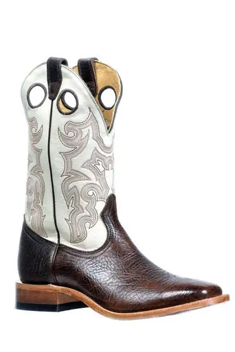 Boulet® Men's Brown/Bone Shrunken Bull Hide Square Toe Boots - Brands