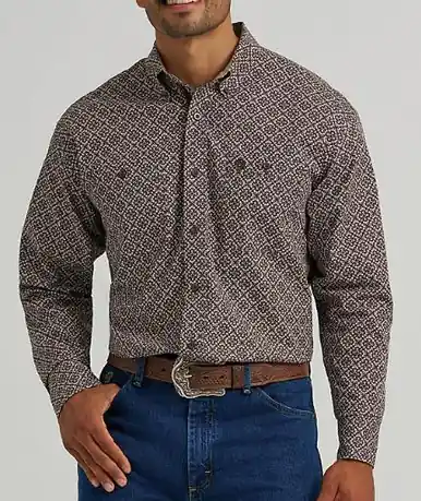 Wrangler® George Strait™ Men's L/S Coffee Burst Print Button Shirt - Mens