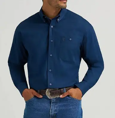 Wrangler® George Strait™ Men's L/S Solid Navy Button Shirt - Mens