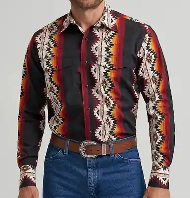 Wrangler Checotah® Men's L/S Black Fire Aztec Snap Shirt - Mens