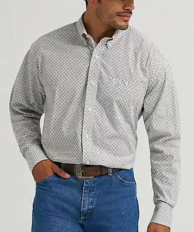 Wrangler® George Strait™ Men's L/S White/Brown Print Button Shirt - Mens