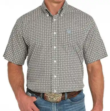 Cinch® Men's S/S Cream Diamond Print Button Shirt - Mens