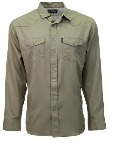 Hooey® Men's L/S Solid Olive Pearl Snap Shirt - Mens