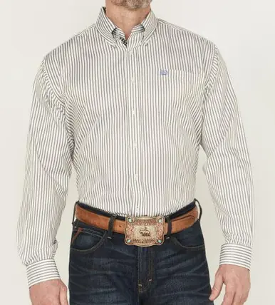 Cinch® Men's L/S White/Grey Striped Button Shirt - Mens