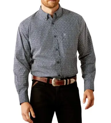 Ariat® Men's L/S Colson Navy Print Classic Print Button Shirt - Mens