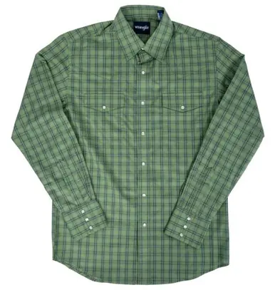 Wrangler® Men's L/S Green Plaid Snap Shirt - Mens
