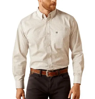Ariat® Men's L/S Cesar Tan/Navy Print Classic Fit Button Shirt - Mens