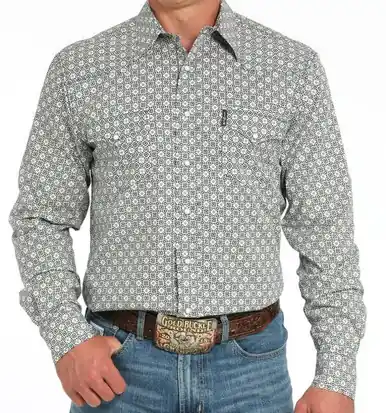 Cinch® Men's L/S Gray Multicolor Diamond Print Snap Modern Fit Shirt - Mens