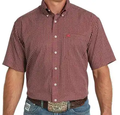Cinch® Men's S/S Burgundy Medallion Print Button Arenaflex Shirt - Mens