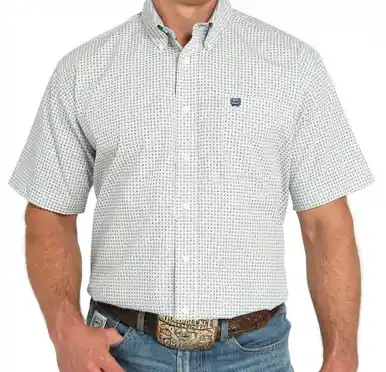 Cinch® Men's S/S White/Navy Geo Print Button Shirt - Mens