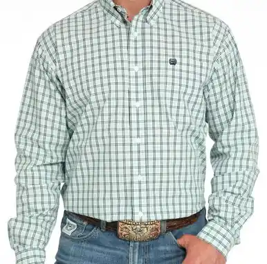 Cinch® Men's L/S Turquoise/White Plaid Buttton Shirt - Mens