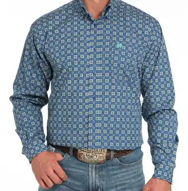Cinch® Men's L/S Royal Blue Medallion Print Button Shirt - Mens