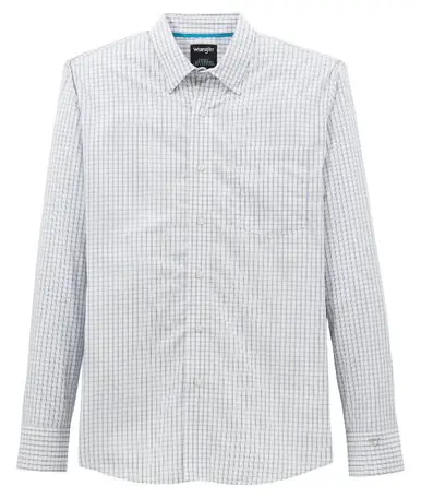 Wrangler® Men's L/S CoJo White/Blue Mini-Plaid Button Shirt