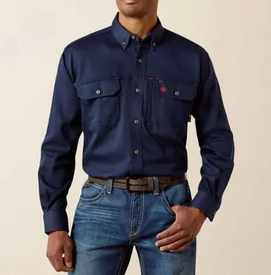 Ariat® Navy L/S FR Solid Vent Shirt - Mens