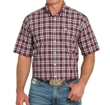 Cinch® Men's S/S Purple Plaid Button Shirt - Mens
