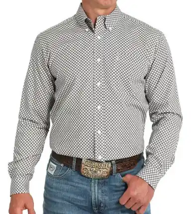 Cinch® Men's L/S Black/White Square Print Modern Fit Button Shirt - Mens