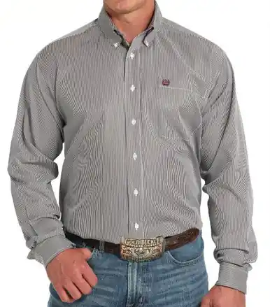 Cinch® Men's L/S Burgundy/White/Grey Stripe Tencel™ Button Shirt - Mens
